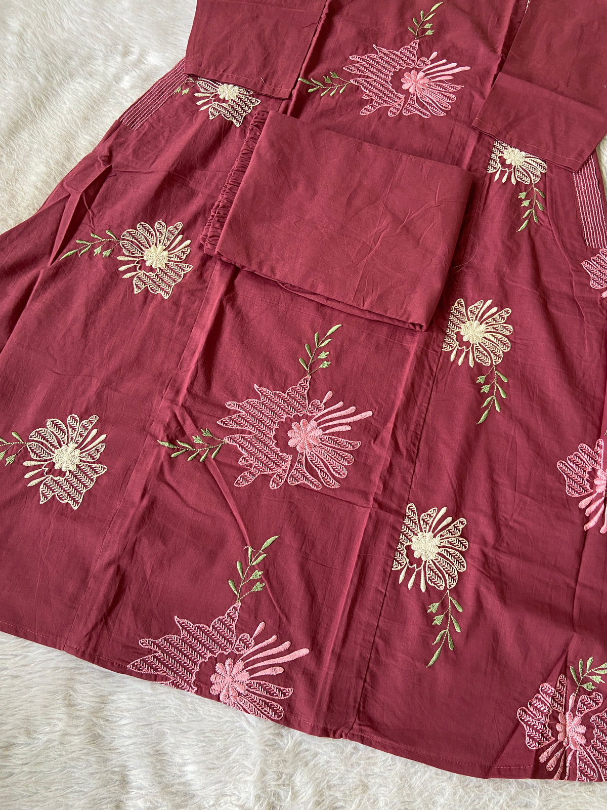 Embroidery Work Cotton Aline Kurti And Palazzo. Cotton Aline Kurti Sets For Women Online India. Shop the Latest Festive Summer Collection at Shivani Designer Kurti.