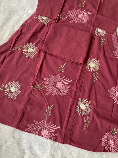 Embroidery Work Cotton Aline Kurti And Palazzo. Cotton Aline Kurti Sets For Women Online India. Shop the Latest Festive Summer Collection at Shivani Designer Kurti.