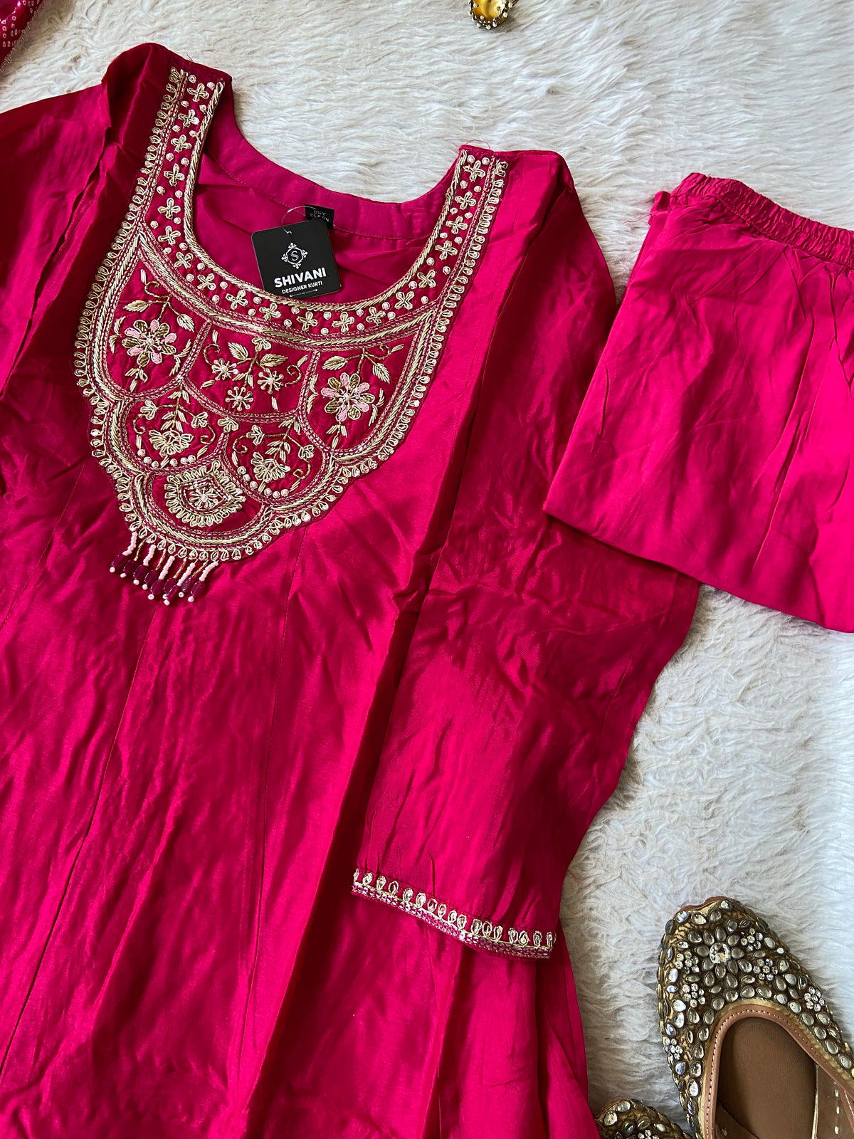Premium Hand Work Anarkali Kurti With Pant And Bandhani Dupatta. Silk Suit Sets For Women Online India. Shop the Latest Festive Summer Collection at Shivani Designer Kurti.