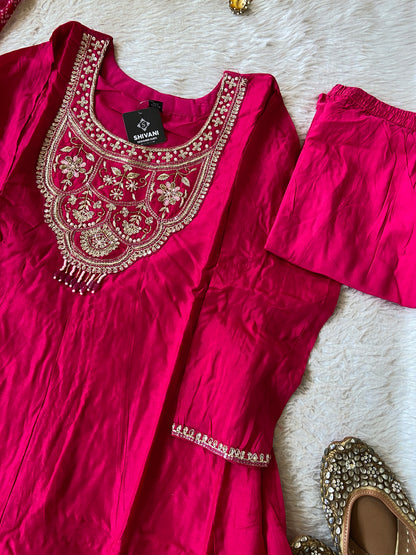 Premium Hand Work Anarkali Kurti With Pant And Bandhani Dupatta. Silk Suit Sets For Women Online India. Shop the Latest Festive Summer Collection at Shivani Designer Kurti.