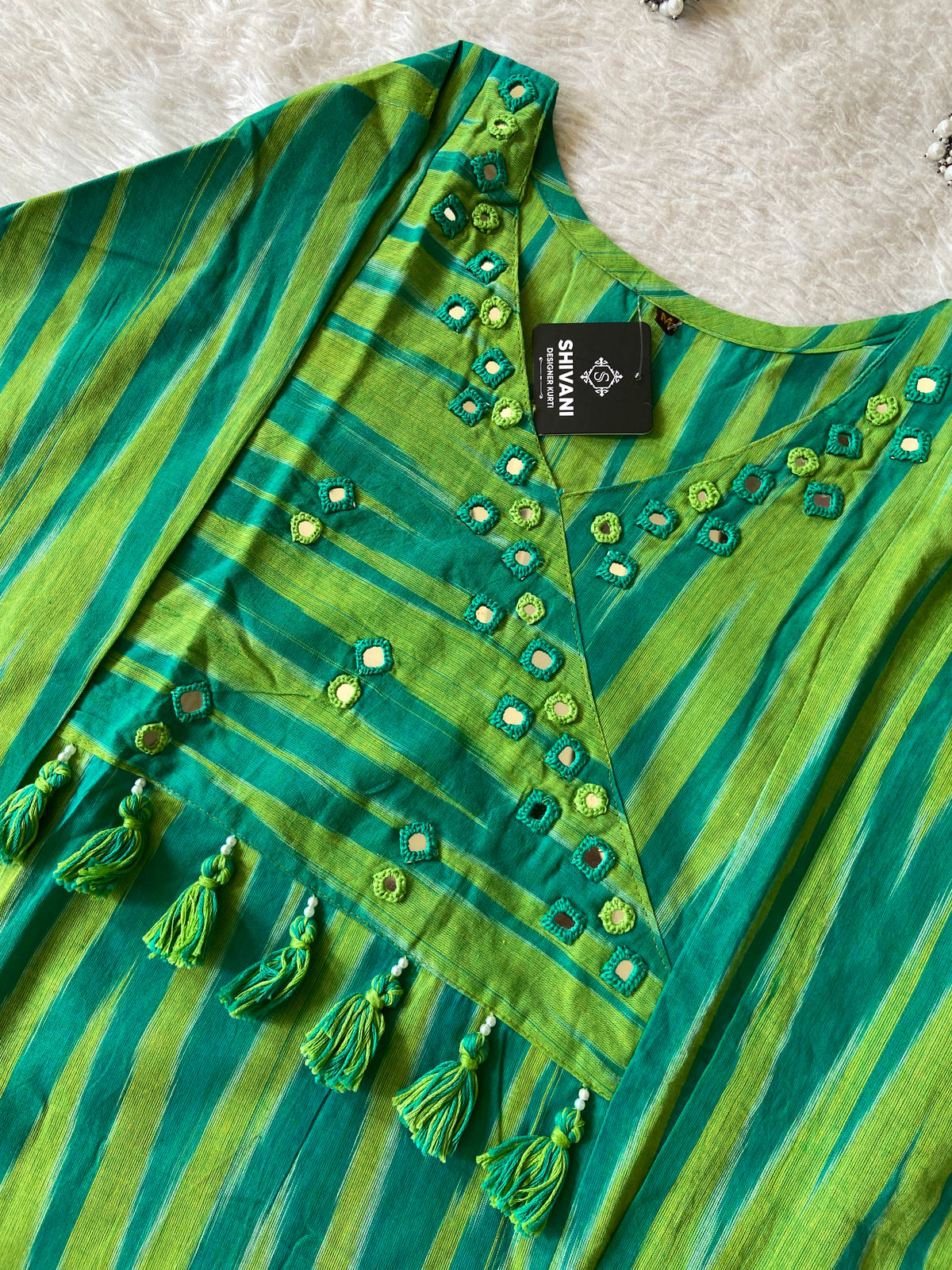 Ikkat Print Cotton Aline Kurti With Palazzo. Cotton Kurti Sets For Women Online India. Shop the Latest Festive Summer Collection at Shivani Designer Kurti.
