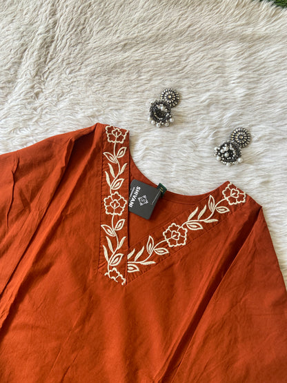Flower Embroidery Work Cotton Aline Kurti With Palazzo. Cotton Kurti Sets For Women Online India. Shop the Latest Festive Summer Collection at Shivani Designer Kurti.