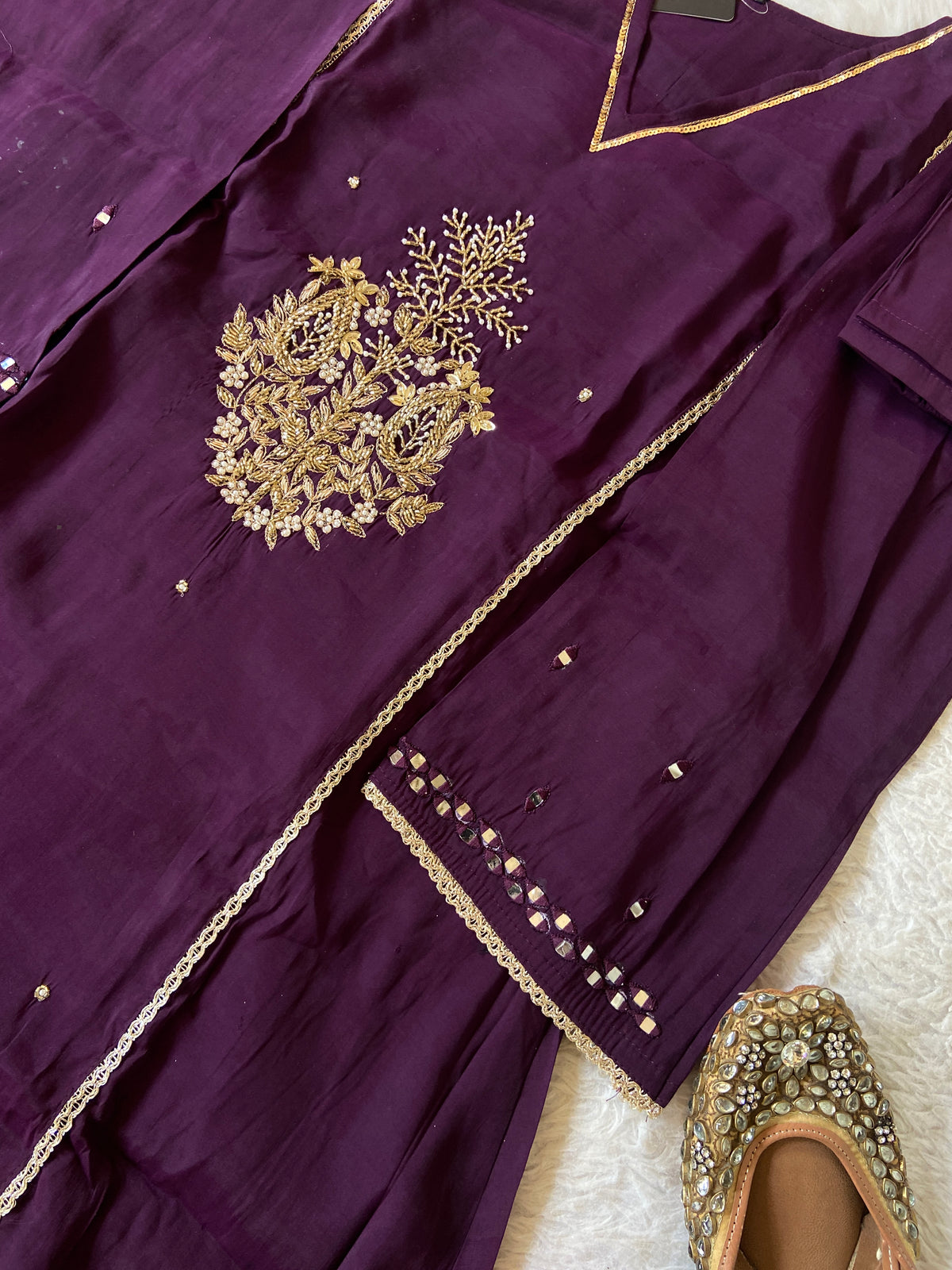 Mirror Work In Sleeve Mul Chanderi ALine Kurti With Semi Palazzo And Dupatta. Silk Suit Sets For Women Online India. Shop the Latest Festive Summer Collection at Shivani Designer Kurti.