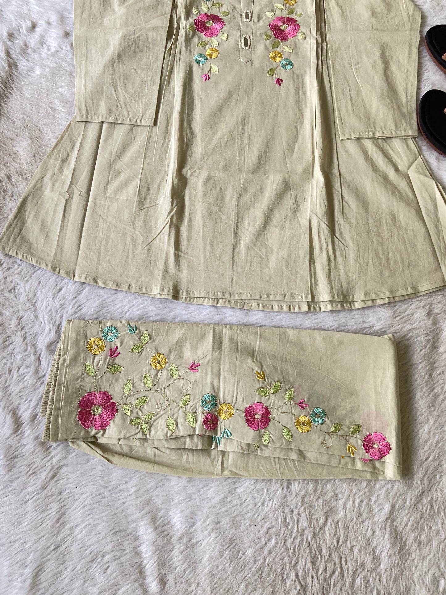 Beautiful Embroidery Work Cotton Co-ord Set With Palazzo. Cotton Co-ord Sets For Women Online India. Shop the Latest Festive Summer Collection at Shivani Designer Kurti.
