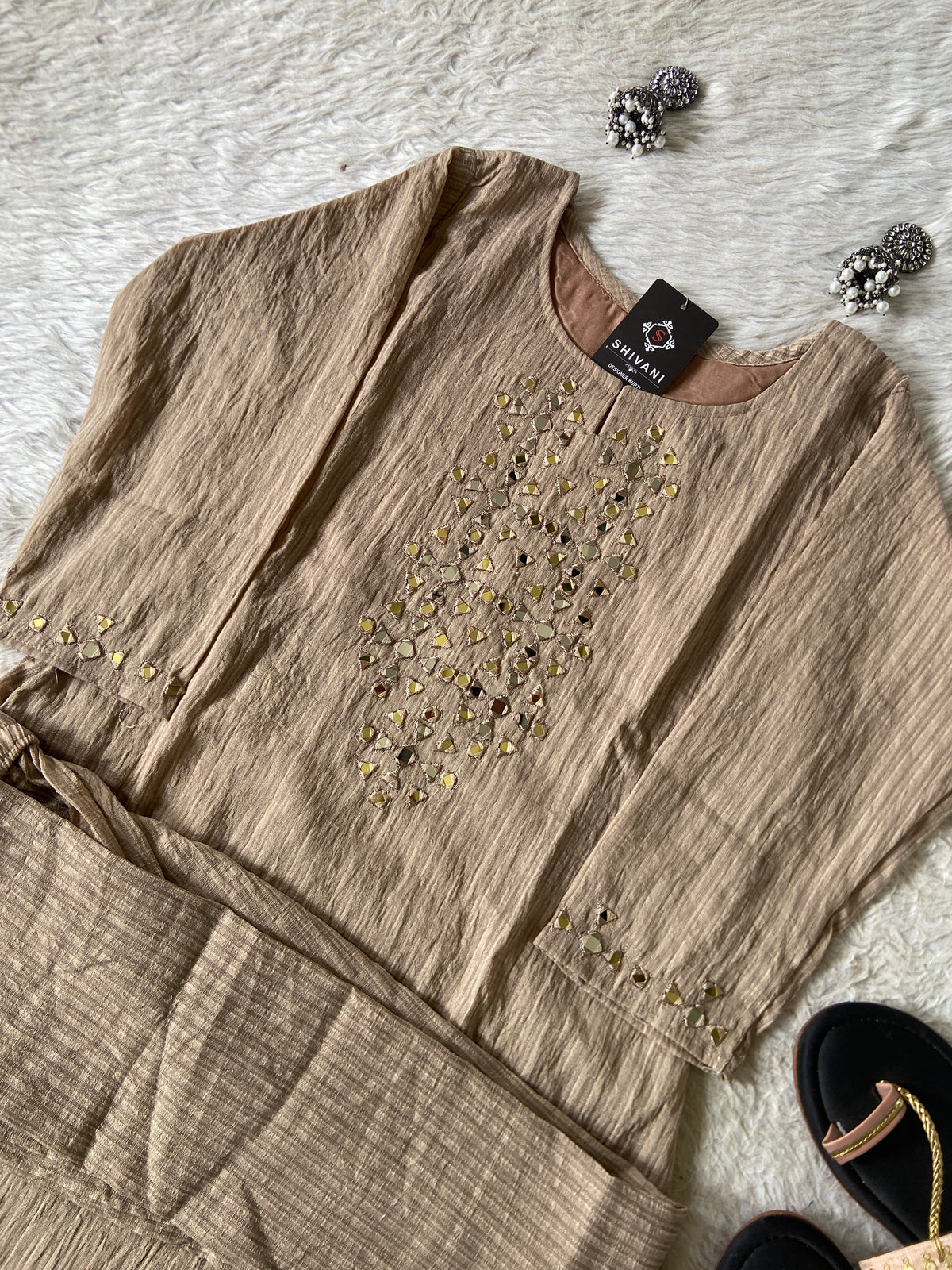Mirror Work Aline Kurti And Palazzo. Aline Kurti Sets For Women Online India. Shop the Latest Festive Summer Collection at Shivani Designer Kurti.