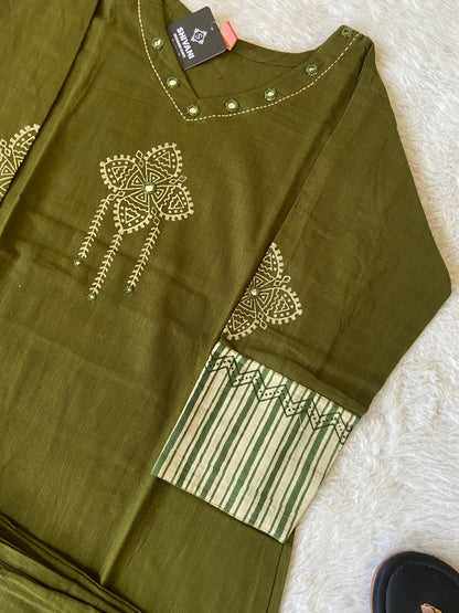Mirror Work With Block Print Cotton Aline Kurti With Palazzo. Cotton Kurti Sets For Women Online India. Shop the Latest Festive Summer Collection at Shivani Designer Kurti.