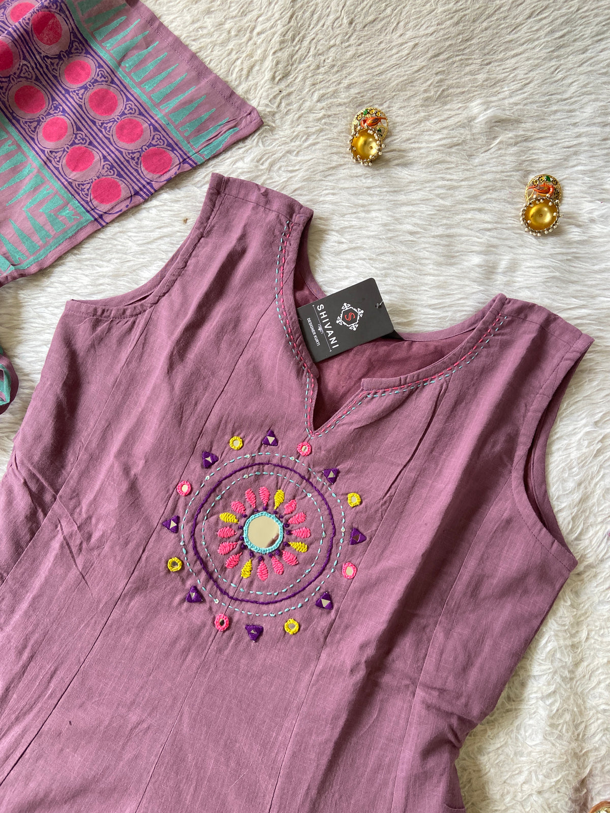 Mirror Work Cotton Anarkali Sleeveless Kurti, Palazzo And Dupatta. Cotton Anarkali Kurti Suits For Women Online India. Shop the Latest Festive Summer Collection at Shivani Designer Kurti.