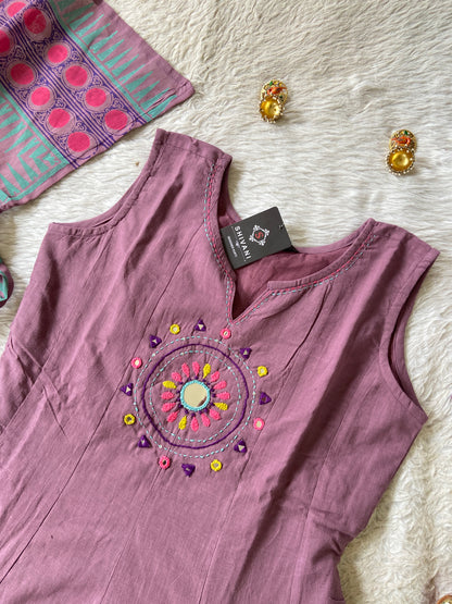Mirror Work Cotton Anarkali Sleeveless Kurti, Palazzo And Dupatta. Cotton Anarkali Kurti Suits For Women Online India. Shop the Latest Festive Summer Collection at Shivani Designer Kurti.