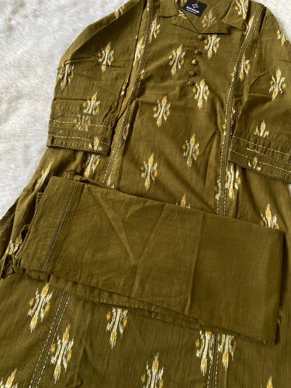 Ikkat Print, Cotton Aline Kurti With Palazzo. Cotton Kurti Sets For Women Online India. Shop the Latest Festive Summer Collection at Shivani Designer Kurti.