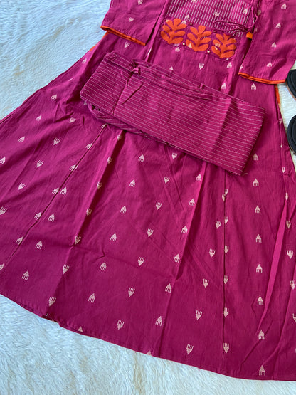 Angarakha Style With Aplic Work Aline Kurti And Palazzo (Gamthi Pair). Cotton Aline Kurti Sets For Women.
