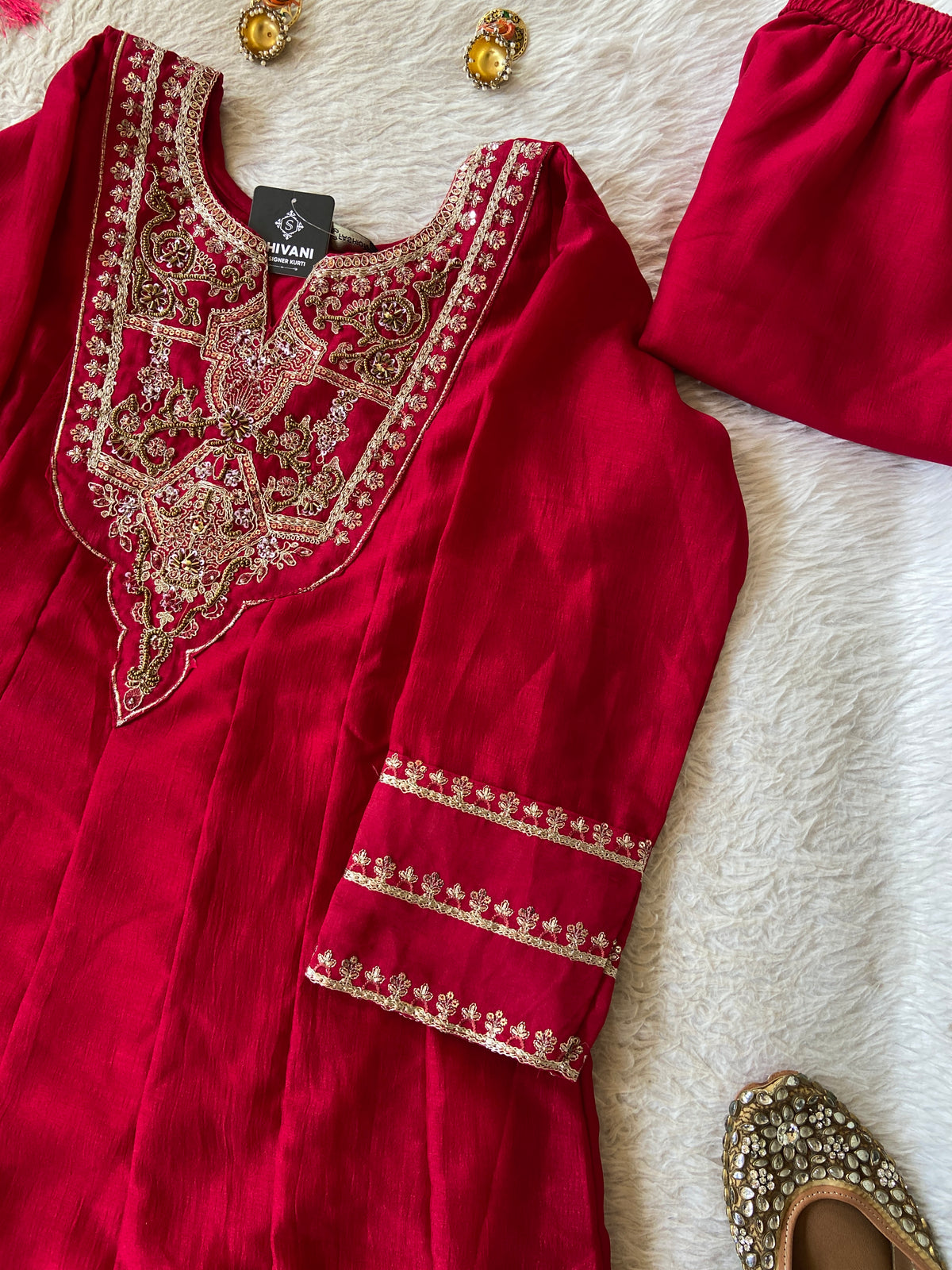 Embroidery Work Anarkali Kurti With Palazzo And Dupatta. Silk Suit Sets For Women Online India. Shop the Latest Festive Summer Collection at Shivani Designer Kurti.