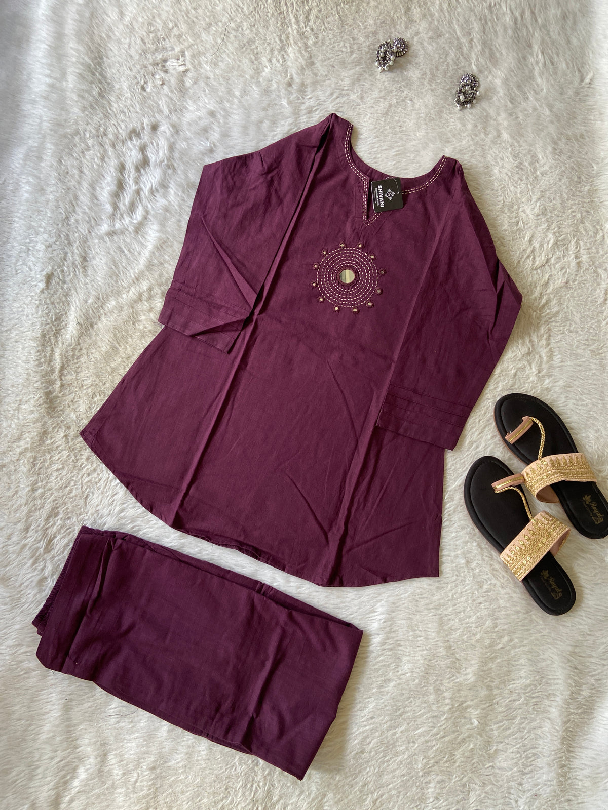 Mirror Work Cotton Co-ord Set With Palazzo. Cotton Co-ord Sets For Women Online India. Shop the Latest Festive Summer Collection at Shivani Designer Kurti.
