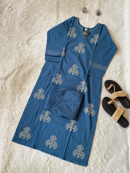 Embroidery Work Cotton Straight Kurti With Palazzo. Cotton Kurti Sets For Women Online India. Shop the Latest Festive Summer Collection at Shivani Designer Kurti.