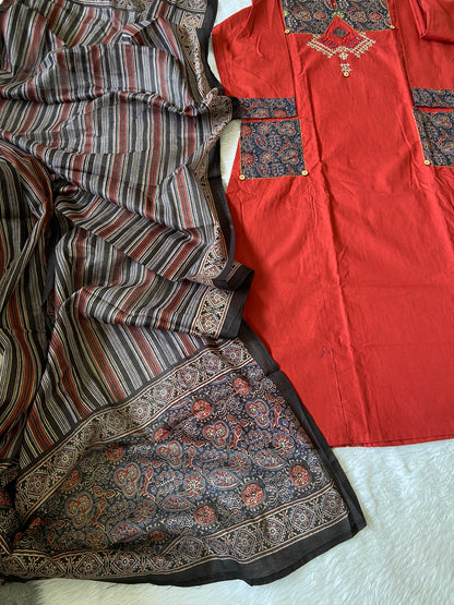 Cotton Hand Work Aline Kurti With Plain Palazzo And Printed Dupatta (Gamthi Pair). Cotton Suit Sets For Women Online India. Shop the Latest Festive Summer Collection at Shivani Designer Kurti.