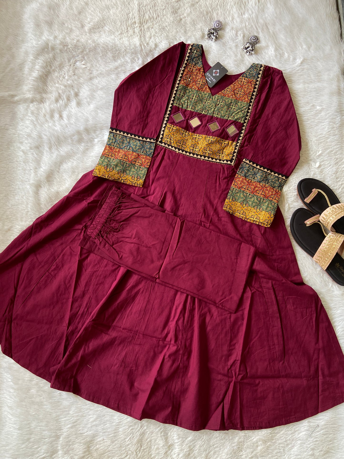 Anarkali Cotton Palazzo Pair (Gamthi Pair), Cotton Aline Kurti Sets For Women