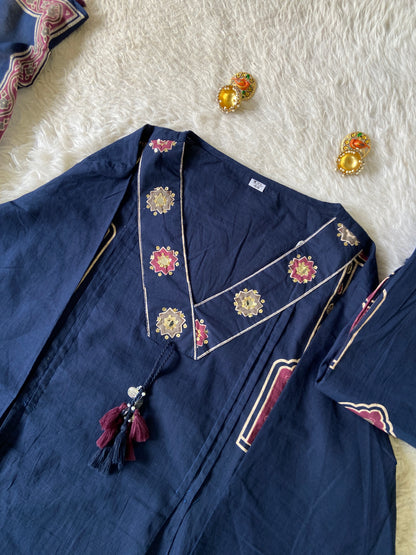 Cotton Aline Kurti With Bell Sleeve, Palazzo And Dupatta. Cotton Suits Sets For Women Online India. Shop the Latest Festive Summer Collection at Shivani Designer Kurti.