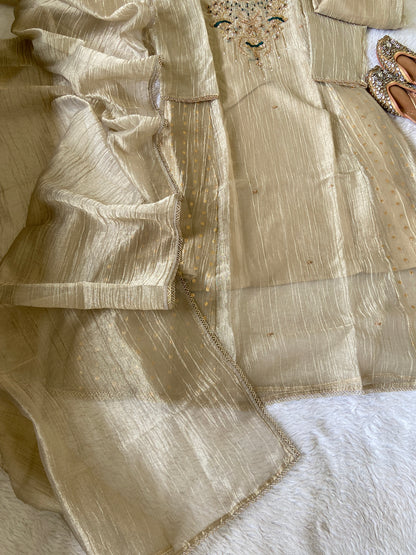 Premium Designer Crush Glass Tissue Elegant Minimal Handwork Aline Suit. Silk Suit Sets For Women Online India. Shop the Latest Festive Summer Collection at Shivani Designer Kurti.