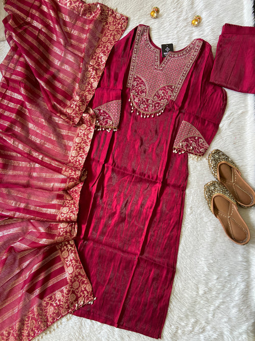 Heavy Embroidery Work Straight Kurti, Semi Palazzo And Dupatta. Silk Suit Sets For Women Online India. Shop the Latest Festive Summer Collection at Shivani Designer Kurti.