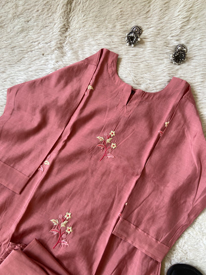 Embroidery Work Roman Silk Aline Kurti With Palazzo. Silk Kurti Sets For Women Online India. Shop the Latest Festive Summer Collection at Shivani Designer Kurti.