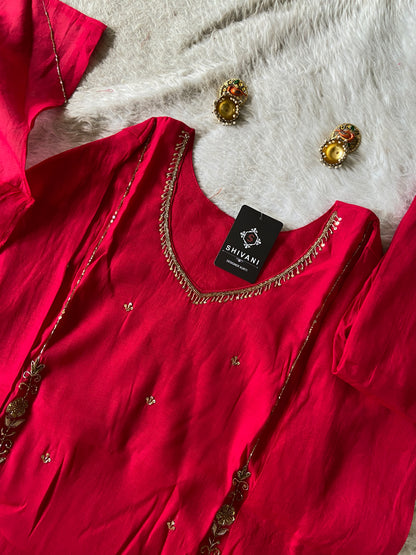Handwork Work Aline Kurti, Palazzo And Dupatta. Silk Suit Sets For Women Online India. Shop the Latest Festive Summer Collection at Shivani Designer Kurti.