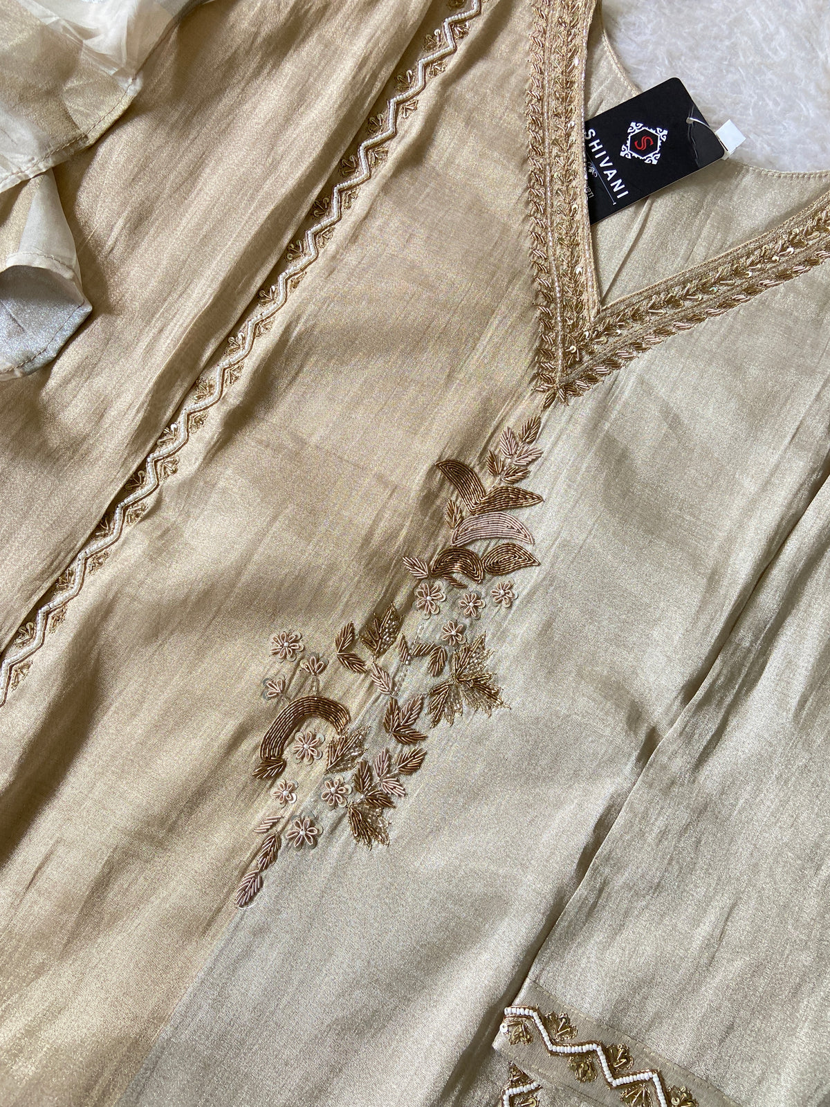 Premium Hand Work Neck Silk Aline Kurti With Pant And Dupatta. Silk Suit Sets For Women Online India. Shop the Latest Festive Summer Collection at Shivani Designer Kurti.