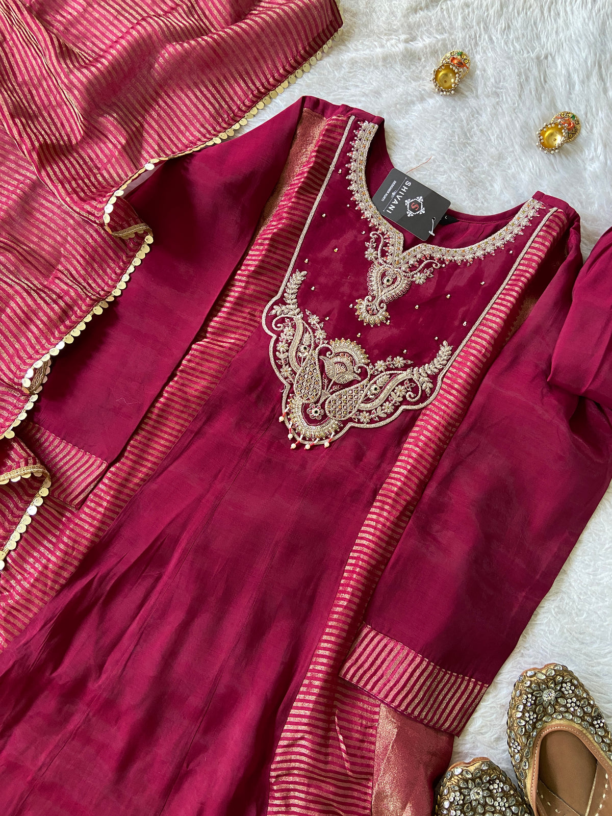 Embroidery Work Aline Kurti, Palazzo And Dupatta. Silk Suit Sets For Women Online India. Shop the Latest Festive Summer Collection at Shivani Designer Kurti.