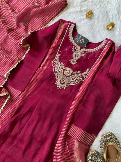 Embroidery Work Aline Kurti, Palazzo And Dupatta. Silk Suit Sets For Women Online India. Shop the Latest Festive Summer Collection at Shivani Designer Kurti.