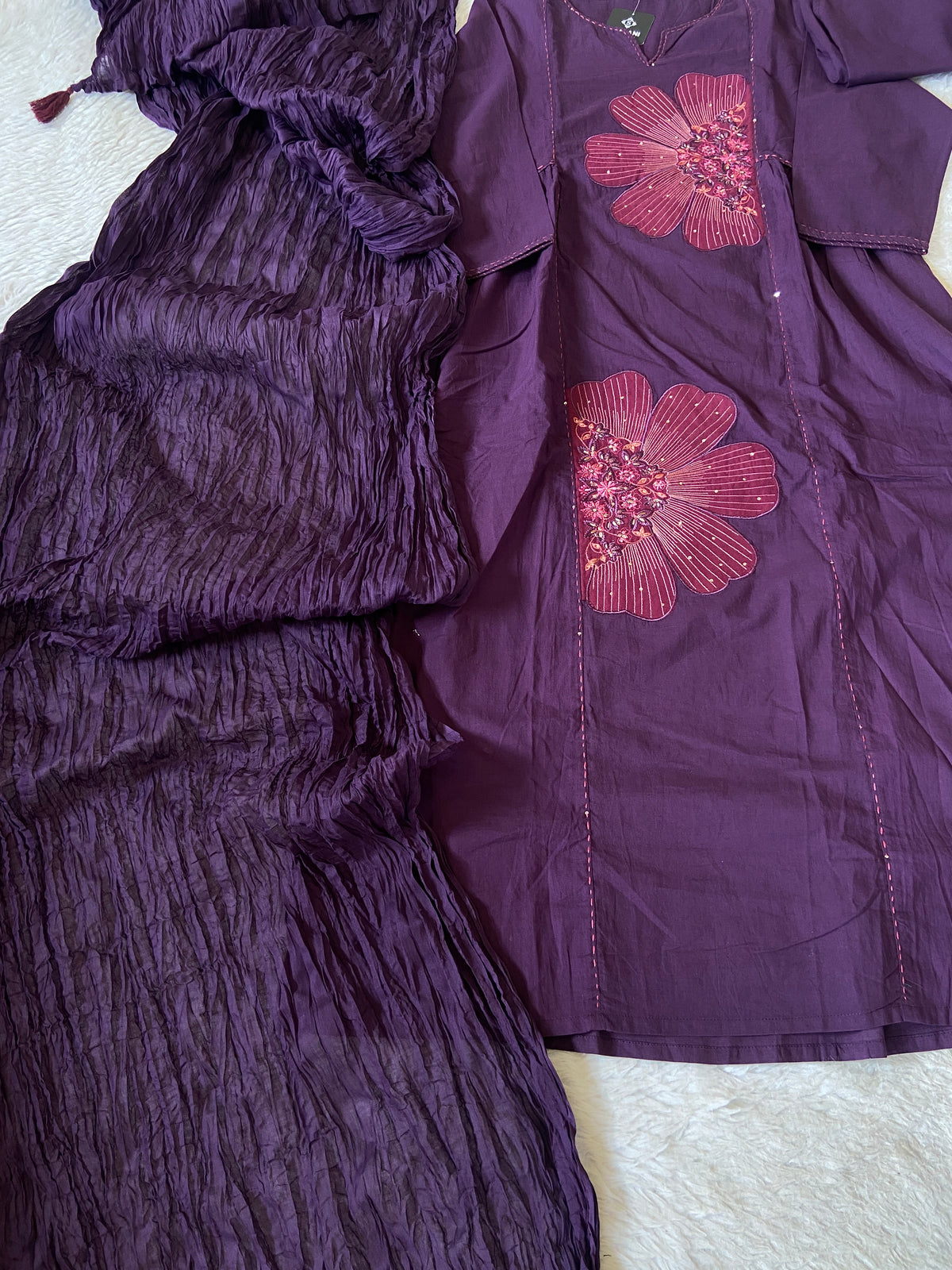 Embroidery Work Cotton Straight Cut Kurti With Pant And Dupatta. Cotton Suit Sets For Women Online India. Shop the Latest Festive Summer Collection at Shivani Designer Kurti.