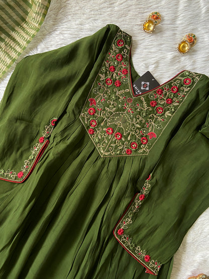 Silk Aline Kurtis With Palazzo And Dupatta. Silk Suit Sets For Women. Shop the Latest Festive Summer Collection at Shivani Designer Kurti.