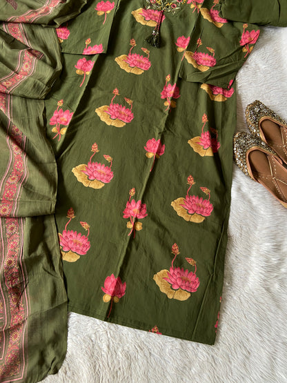 Cotton Straight Cut Kurti With Palazzo And Dupatta. Cotton Suit Sets For Women Online India. Shop the Latest Festive Summer Collection at Shivani Designer Kurti.