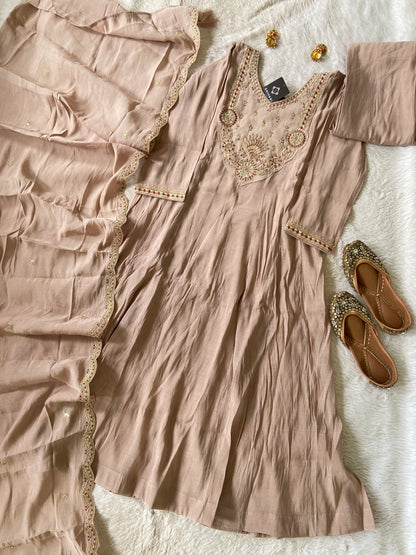 Embroidery Work Aline Kurti, Palazzo And Dupatta. Silk Suit Sets For Women Online India. Shop the Latest Festive Summer Collection at Shivani Designer Kurti.
