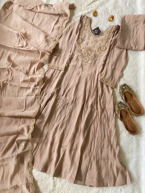 Embroidery Work Aline Kurti, Palazzo And Dupatta. Silk Suit Sets For Women Online India. Shop the Latest Festive Summer Collection at Shivani Designer Kurti.