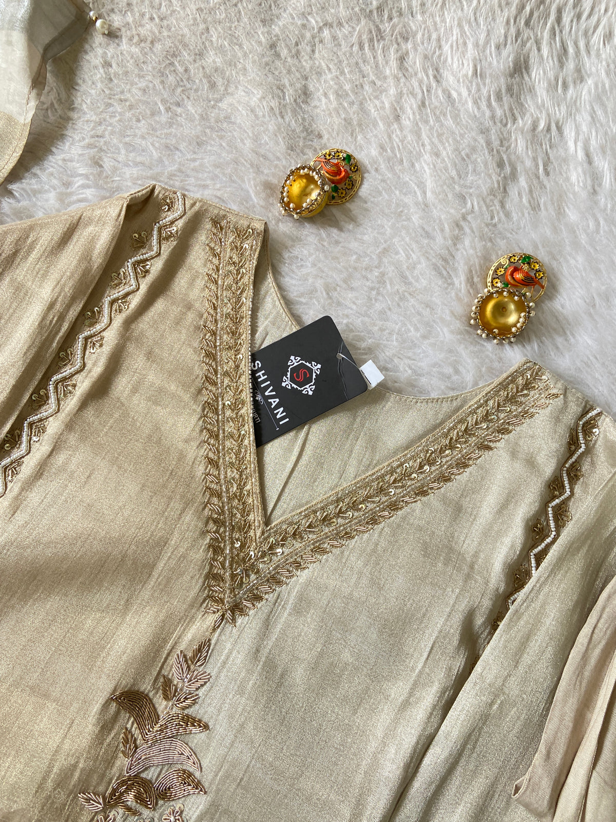 Premium Hand Work Neck Silk Aline Kurti With Pant And Dupatta. Silk Suit Sets For Women Online India. Shop the Latest Festive Summer Collection at Shivani Designer Kurti.