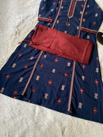 Linen Cotton Aline With Cut Kurti And Palazzo. Cotton Aline Kurti Sets For Women Online India. Shop the Latest Festive Summer Collection at Shivani Designer Kurti.