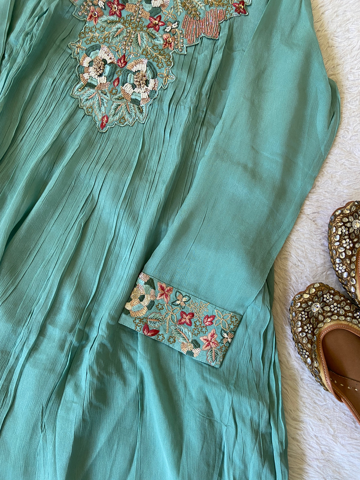 Premium Short Kurti Suit. Full Sleeve Chinnon Short Kurti With Full Flair Palazzo And Dupatta. Silk Suit Sets For Women Online India. Shop the Latest Festive Summer Collection at Shivani Designer Kurti.