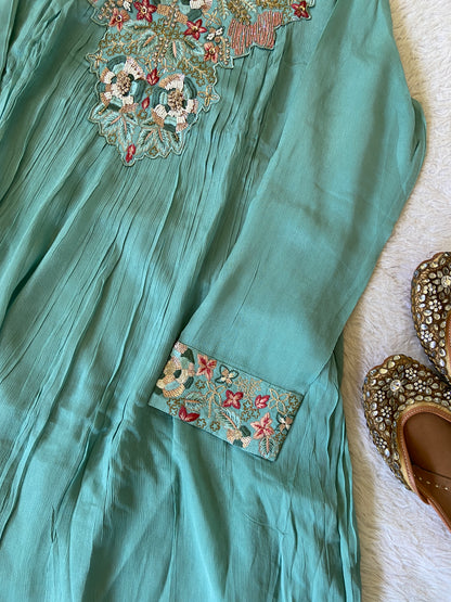 Premium Short Kurti Suit. Full Sleeve Chinnon Short Kurti With Full Flair Palazzo And Dupatta. Silk Suit Sets For Women Online India. Shop the Latest Festive Summer Collection at Shivani Designer Kurti.