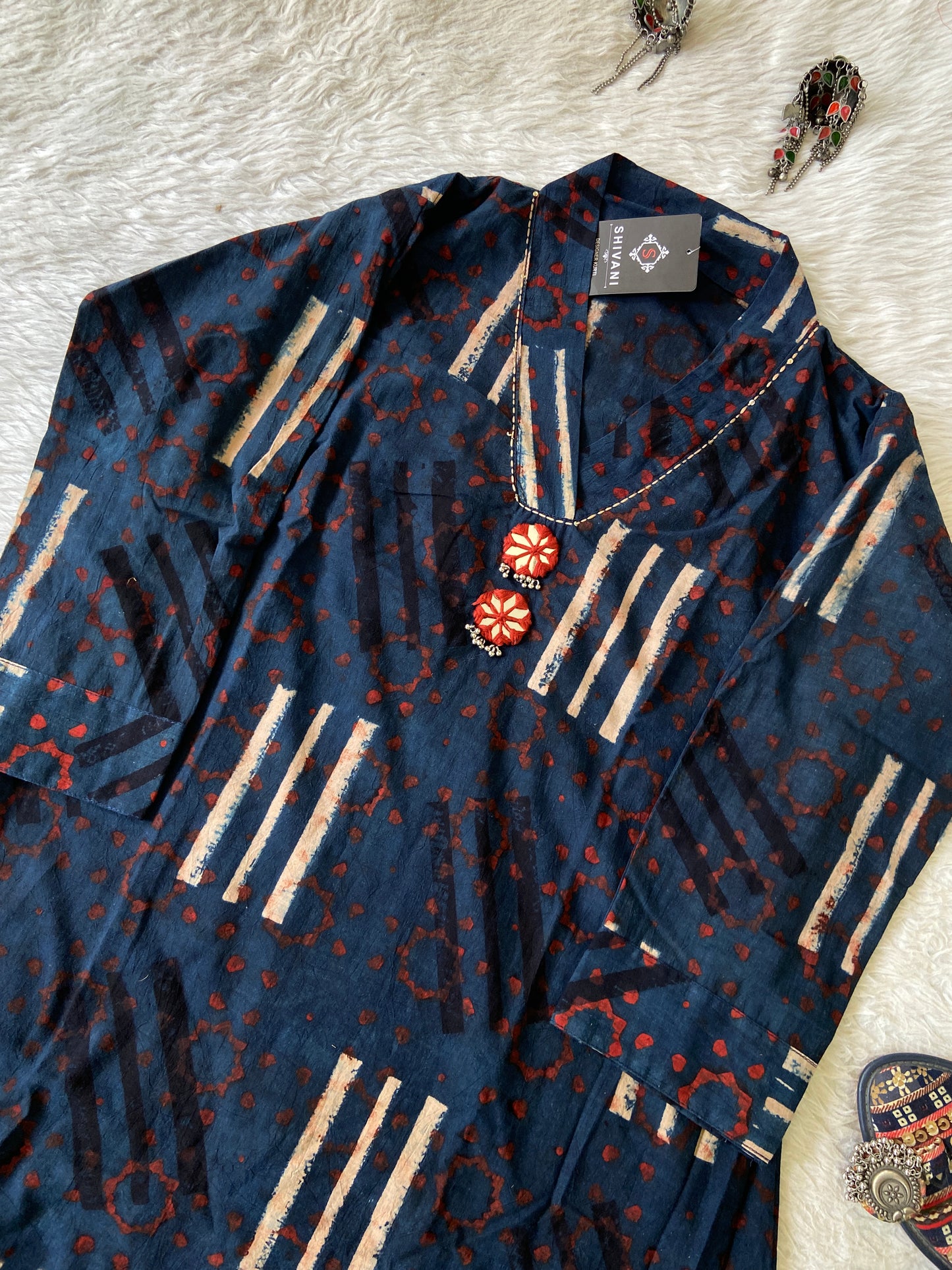 Cotton Midi, Cotton Aline Kurti With Mirror Work (Gamthi Kurti). Cotton Kurti For Women online India. Shop the Latest Festive Summer Collection at Shivani Designer Kurti.