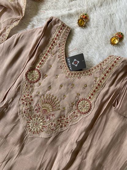 Embroidery Work Aline Kurti, Palazzo And Dupatta. Silk Suit Sets For Women Online India. Shop the Latest Festive Summer Collection at Shivani Designer Kurti.