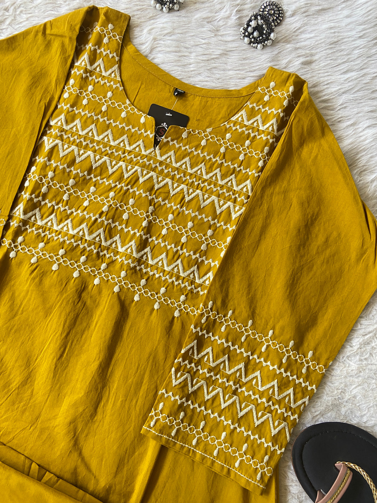 Flower Embroidery Work Cotton Aline Kurti With Palazzo. Cotton Kurti Sets For Women Online India. Shop the Latest Festive Summer Collection at Shivani Designer Kurti.