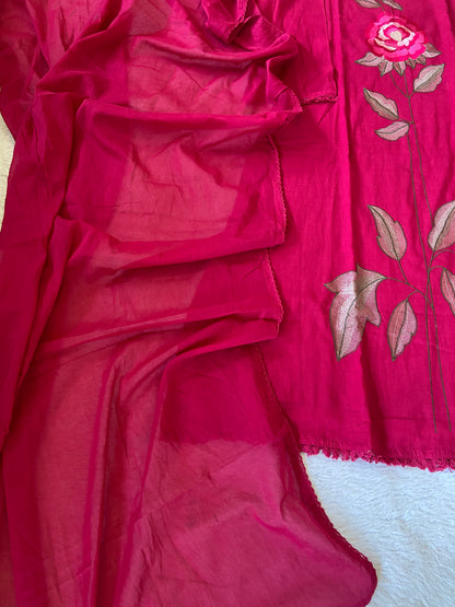 Flower Embroidery Work Cotton Aline Kurti, Pant And Dupatta. Cotton Suit Sets For Women Online India. Shop the Latest Festive Summer Collection at Shivani Designer Kurti.