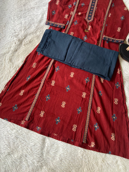 Linen Cotton Aline With Cut Kurti And Palazzo. Cotton Aline Kurti Sets For Women Online India. Shop the Latest Festive Summer Collection at Shivani Designer Kurti.