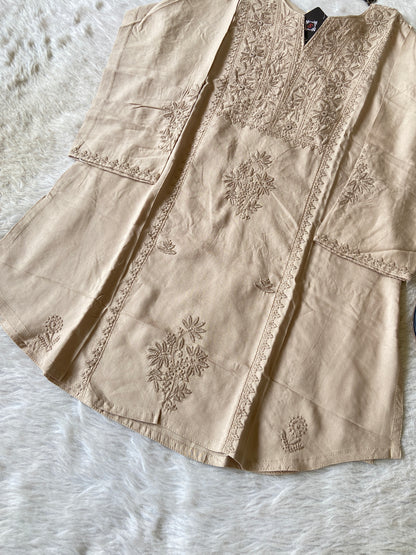 Rayon Lucknowi Chikankari Short Kurti. Rayon Short Top For Women online India. Shop the Latest Festive Summer Collection at Shivani Designer Kurti.