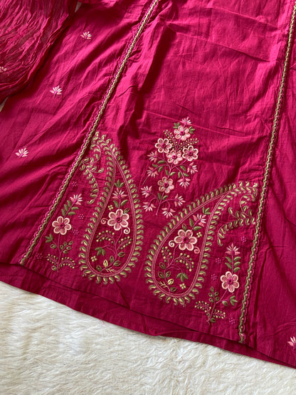 Embroidery Work Cotton Aline Kurti, Pant And Dupatta. Cotton Suit Sets For Women Online India. Shop the Latest Festive Summer Collection at Shivani Designer Kurti.