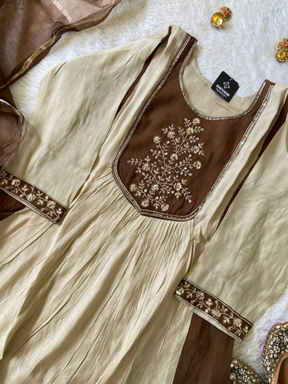 Beautiful Work In Neck, Aline Kurti With Semi Palazzo And Dupatta. Silk Suit Sets For Women Online India. Shop the Latest Festive Summer Collection at Shivani Designer Kurti.
