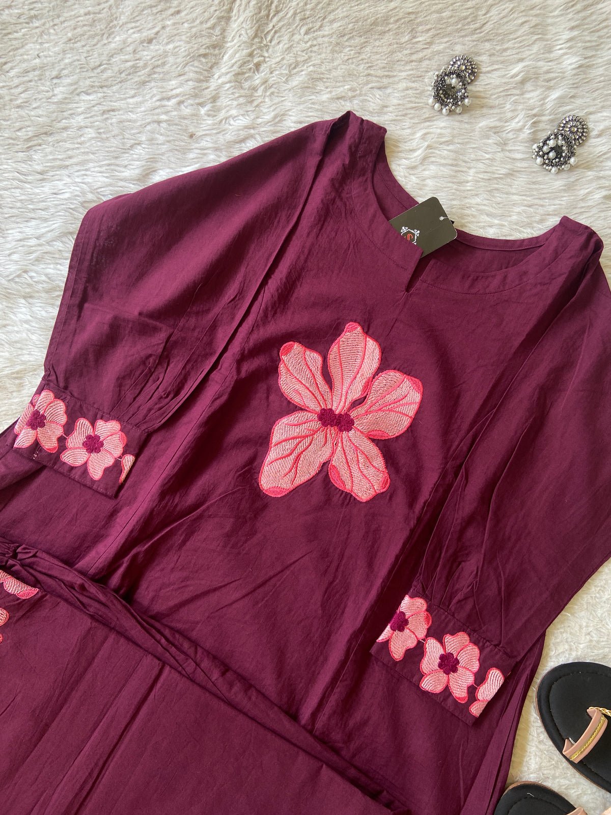 Flower Embroidery Work Cotton Aline Kurti With Palazzo. Cotton Kurti Sets For Women Online India. Shop the Latest Festive Summer Collection at Shivani Designer Kurti.