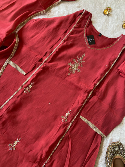 HandWork Work Mul Chanderi ALine Kurti With Semi Palazzo And Dupatta. Silk Suit Sets For Women Online India. Shop the Latest Festive Summer Collection at Shivani Designer Kurti.