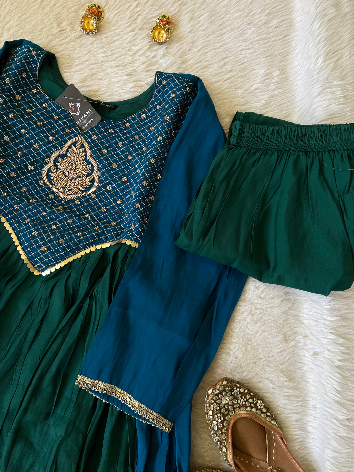Designer Aline Kurti With Palazzo And Dupatta. Silk Suit Sets For Women Online India. Shop the Latest Festive Summer Collection at Shivani Designer Kurti.