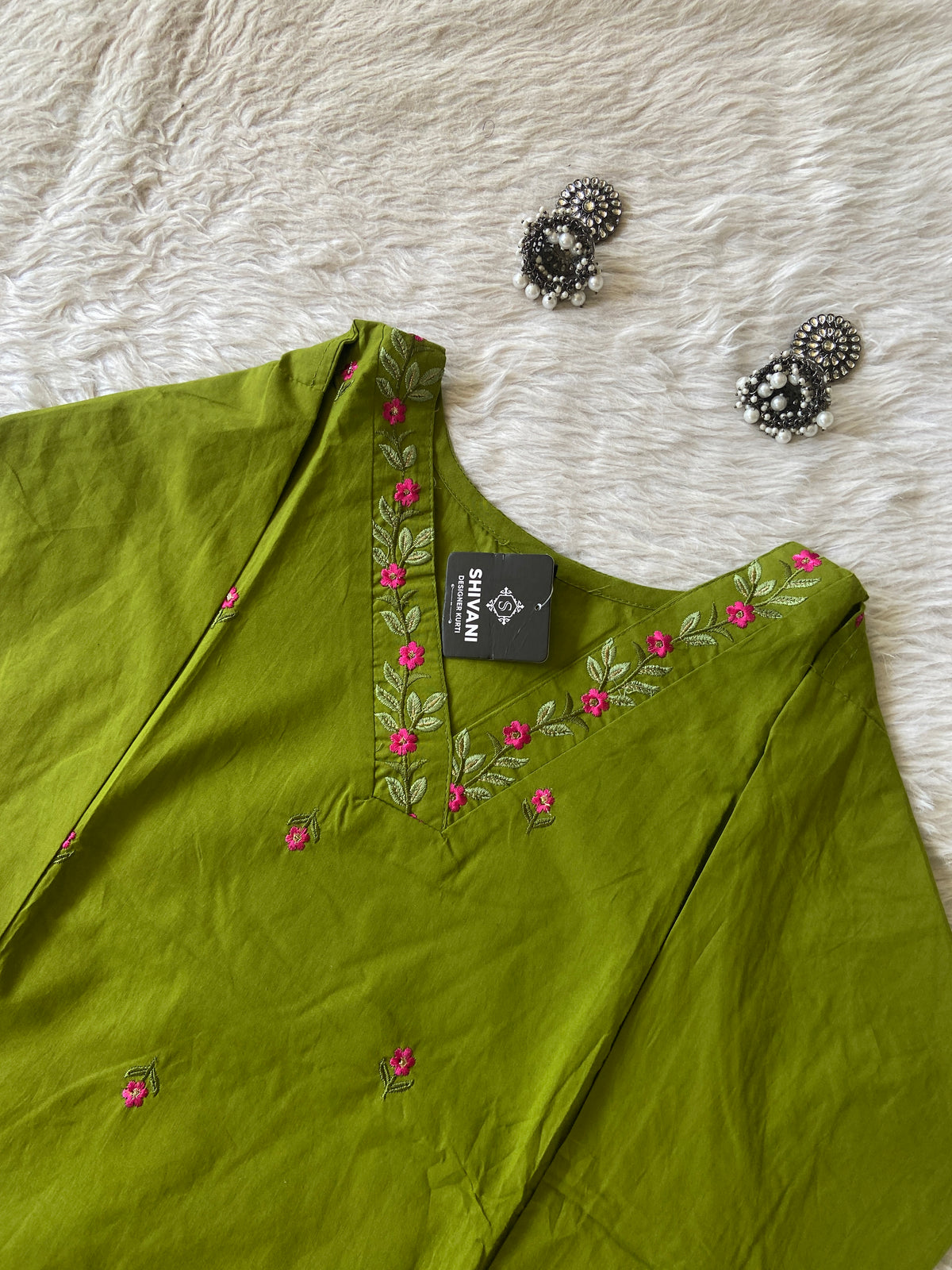 Flower Embroidery Work Cotton Aline Kurti With Palazzo. Cotton Kurti Sets For Women Online India. Shop the Latest Festive Summer Collection at Shivani Designer Kurti.