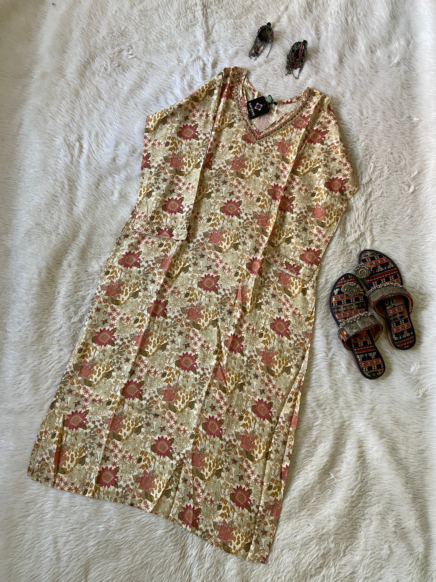 VNeck Kurti, Silk Straightcut Kurti For Women