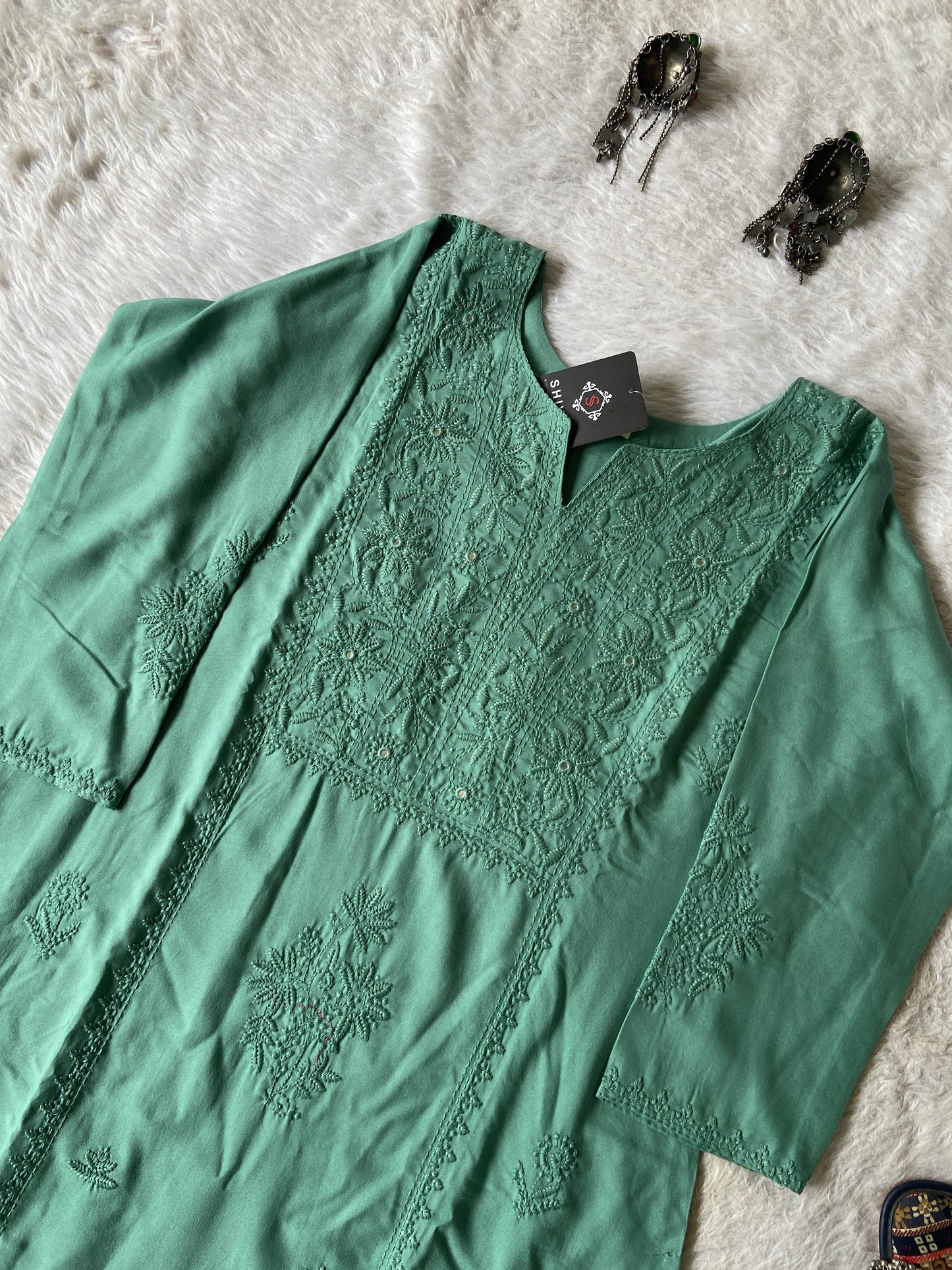 Rayon Straight Lucknowi Chikankari Long Kurti. Rayon Kurti For Women online India. Shop the Latest Festive Summer Collection at Shivani Designer Kurti.